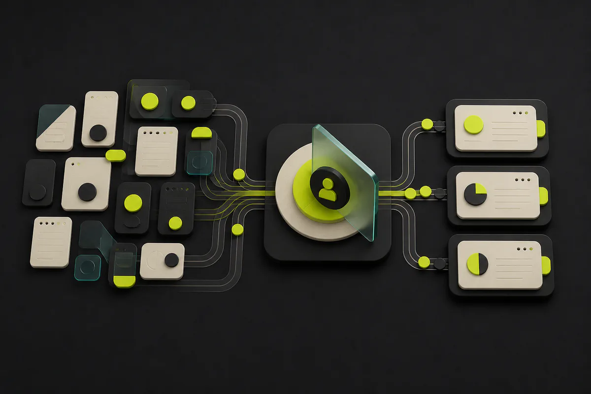 Abstract workflow artwork for the Enquiry Triage demo